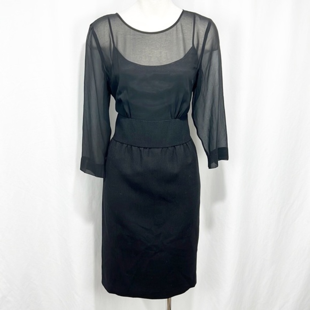 NWT Talbots Black Textured Cocktail Dress Sheer Chiffon Overlay size 10